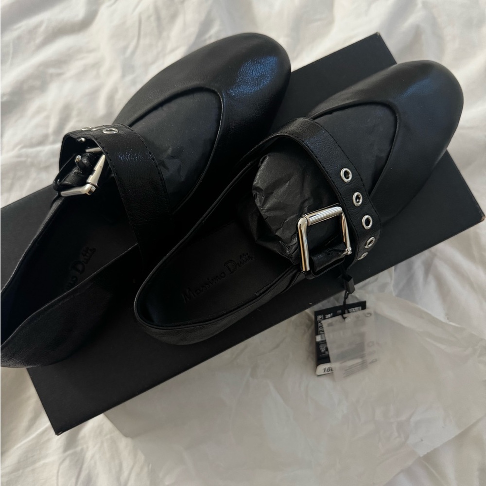 Massimo Dutti Black Leather Loafers with Buckle